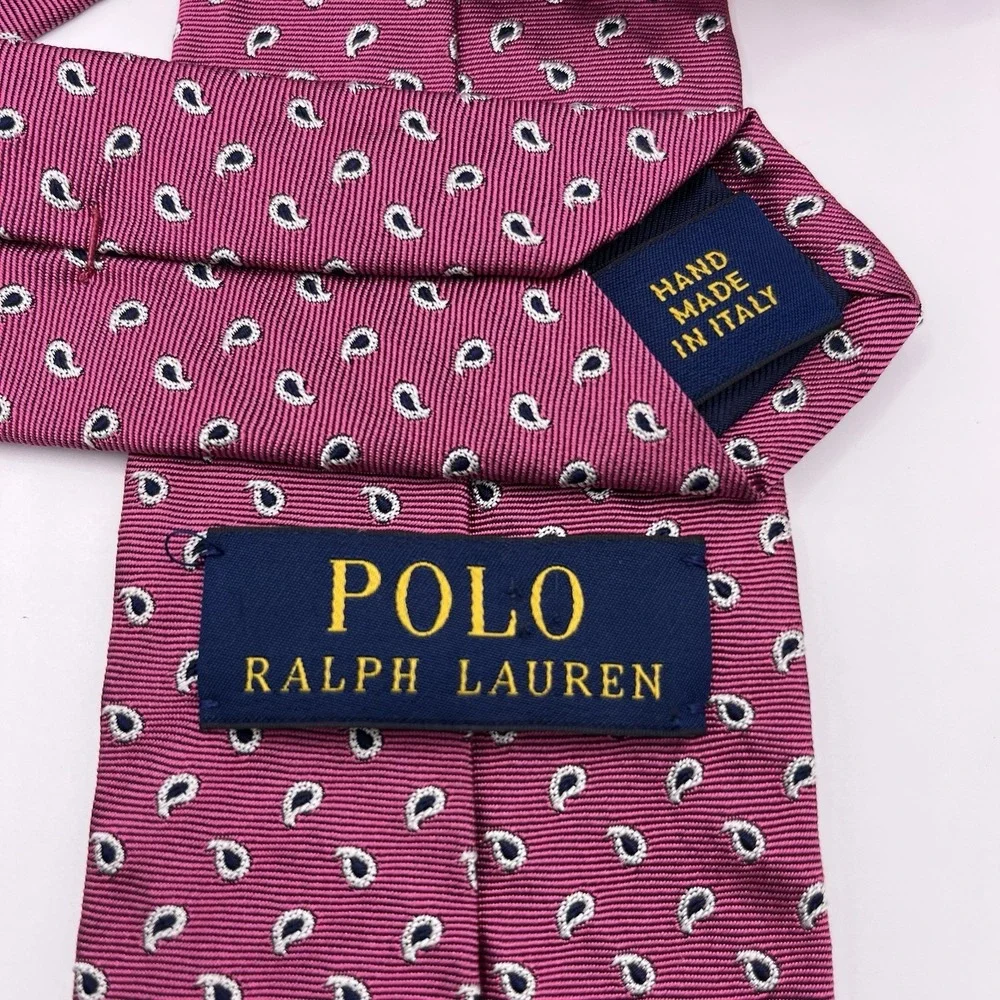 Polo‎ by Ralph Lauren Tie Pink Paisley 100% Silk Handmade Italy